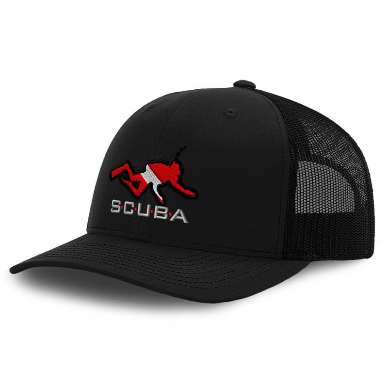 Speedy Pros Sport Scuba Diving Diver Flag Embroidery Unisex Adult Snaps Cotton Low Crown Mesh Golf Snapback Hat Cap - Black, One Size - Image 1